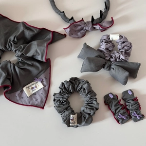 Ensemble d'accessoires à cheveux français gris et lilas avec chouchous à nœud et bandeau
