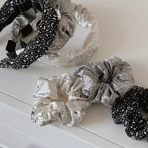Handmade Rhinestone Velvet Scrunchie Headband For Women Korean Style Sparkly Hair Tie Hairband Elegant Hair Accessories