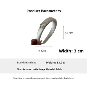 Detailed dimensions of the satin padded headband with pearls and rhinestones