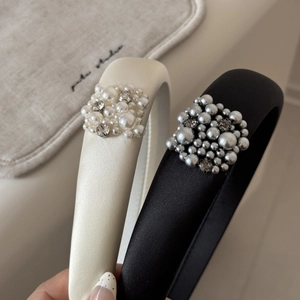 French style satin headband with rhinestones and pearls for a chic high crown look