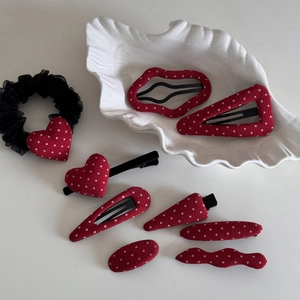 Lot de barrettes et chouchou rétro à pois rouges et blancs pour coiffure de femme