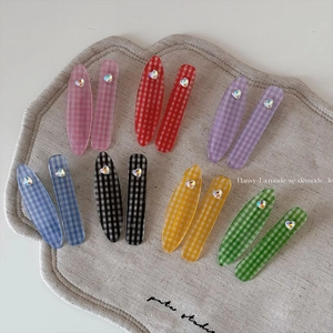 Pince à Cheveux Plaid Style Coréen Doux Avec Strass en Cœur Pince Bec de Canard en Acrylique Vichy pour Femmes Accessoire Cheveux