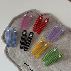 Lot de 14 barrettes à cheveux à carreaux avec strass en cœur, couleurs assorties