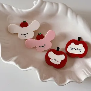 Barrettes à Cheveux Mignonnes en Acétate Pomme Chien Chat pour Femmes Enfants Pinces Bec de Canard Style Coréen