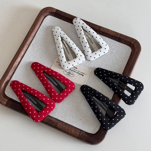 Set of 6 triangle polka dot fabric hair clips in red, black and white colors