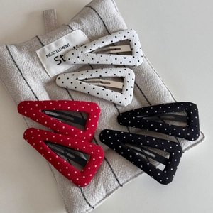 Polka dot fabric hollow triangle hair clip set in red, white and black colors