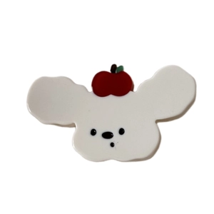 Barrette à cheveux chien blanc mignon avec petit détail pomme rouge pour filles