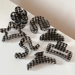 Pince à Cheveux à Carreaux Noirs et Blancs Minimaliste Damier Pince en Résine d'Acétate pour Femme