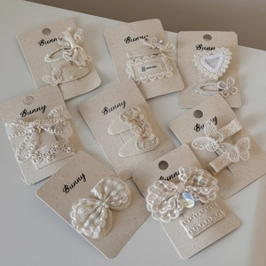 French Vintage Cream Lace Bow Hair Clips Sweet Embroidery Butterfly Heart Artificial Pearl Hairpins For Women Daily Party Hair Accessories