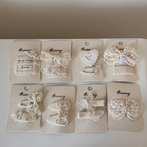8-piece set of cream white French lace bow hair clips with pearls and butterfly embroidery