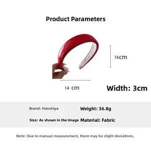 Detailed size specifications for the red shiny fabric padded sponge headband for women