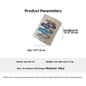 Detail showing blue checkered wave pattern hair clips set with exact measurements