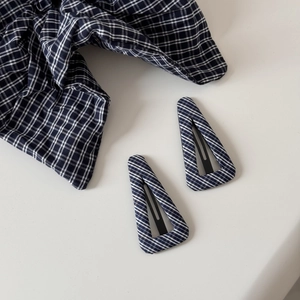 Classic blue and white gingham triangular hair clips with premium checkered fabric finish