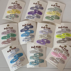 6-piece set of wave pattern and floral print drop-shaped metal BB hair clips for girls