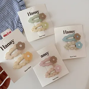 Korean Style Sweet Flower Hair Clips Plaid Pattern Wave Edge BB Clips For Girls Women Daily Decorative Headwear