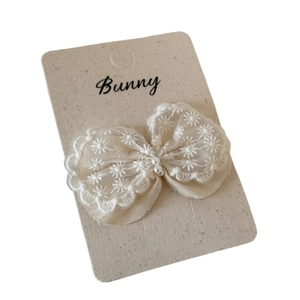 French vintage beige lace bow hair clip with daisy embroidery and white pearls