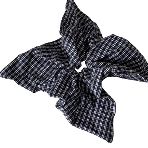 Classic navy blue plaid scrunchie with high elasticity for elegant low ponytail styles