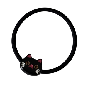 Cute black cat elastic hair tie with resin kitten charm for girls' ponytails