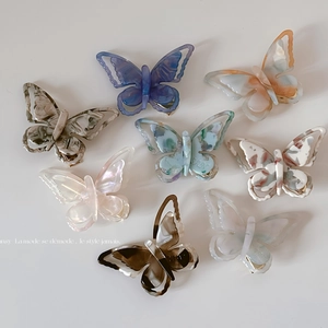 French Vintage Acetate Butterfly Hair Clip For Women Double Layer Hollow Marble Texture Alloy Duckbill Clip Hair Jewelry