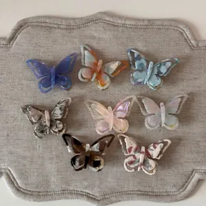 Set of 8 French acetate double-layered butterfly hair clips with iridescent marble textures