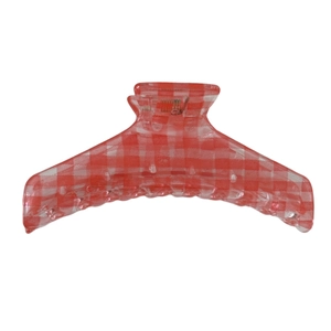 Red and white checkered hair claw clip with glossy resin finish for daily styling