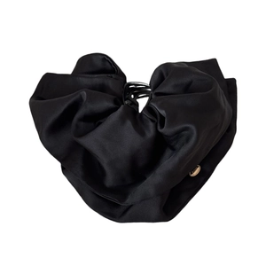 Elegant French black satin semi-circular hair claw clip with pleated silk texture