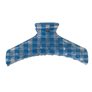 Elegant blue gingham checkered claw clip hair accessory in a minimalist daily design