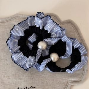 Lot de chouchous à rayures bleues et blanches avec perles élégantes pour la coiffure