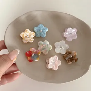 Mini Pince Crabe en Acétate Fleur pour Femmes Filles Douce avec Strass Central Petite Épingle à Cheveux Mode Accessoires
