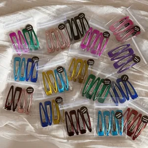 Korean Style Triangle Water Drop Transparent Hair Clips Geometric Metal Snap Clips Sweet Side Hairpin For Women Hair Accessories