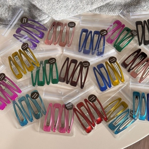 Set of 4 transparent colorful triangular waterdrop metal hair clips for side bangs
