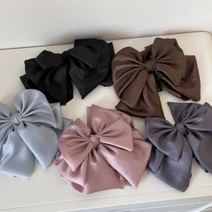 Multilayer satin ribbon bow hair claw clips set in various elegant colors for women