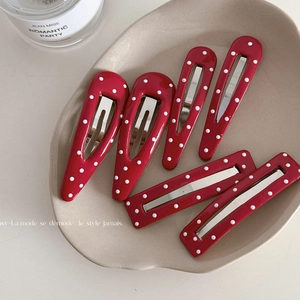 Red Polka Dot Hair Clip Retro Faux Leather Alloy Sweet Side BB Clip For Women Daily Styling Fashion Hair Jewelry Accessory