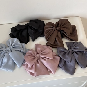 Set of five large layered satin bow hair claws in black brown blue pink and grey