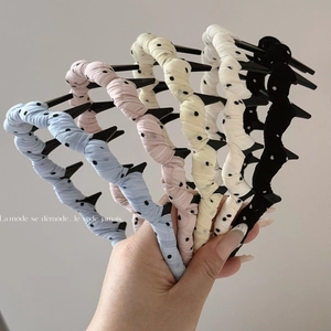 Serre-tête à Pois Style Français avec Peigne à Dents pour Femmes Revêtu de Tissu Dessus de Crâne Élevé Élégant Antidérapant Doux