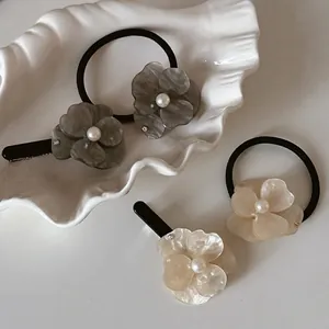 Luxury Acetate Flower Hair Clip For Women Elegant Faux Artificial Pearl Rhinestone Hair Tie French Vintage Hair Accessories