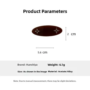 Detail view of retro oval acetate hair clip with rhinestones, 5.6cm length dimension