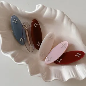 French Vintage Oval Rhinestone Flower Hair Clip For Women Elegant Acrylic Resin Side Clip Sweet Bangs Clip Hair Accessories
