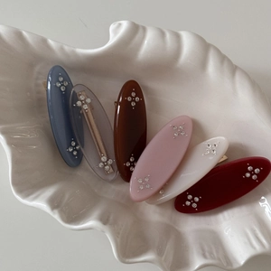 French vintage oval resin hair clips with rhinestones in six elegant assorted colors