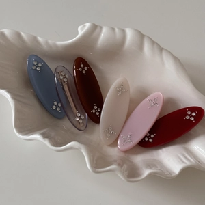 Set of 6 vintage oval rhinestone hair clips in assorted colors for French hair styling