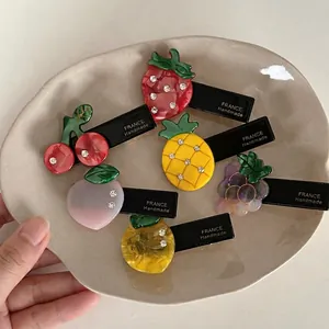 Barrette À Cheveux Douce En Acétate Strass Forme De Fruit Fait Main Fraise Pêche Ananas Pince À Bec Accessoires Pour Femmes