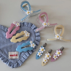 Lot de barrettes à cheveux vichy à fleurs avec motifs marguerites en rose bleu et jaune