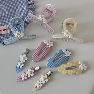Barrettes à cheveux à carreaux avec marguerites mignonnes pour femmes et jeunes filles