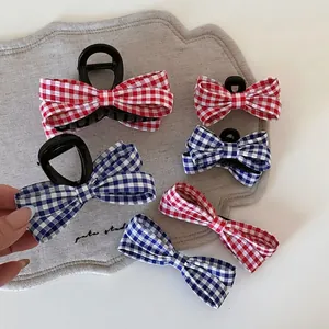 Fermaglio per Capelli con Fiocco a Quadretti Stile Coreano Nastro di Tessuto Artiglio per Capelli Fermaglio a Becco d'Anatra Dolce Accessori per Capelli per Donne Ragazze