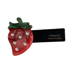 Barrette fraise en acétate avec strass brillants, design fait main pour femmes