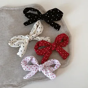 Barrette Cheveux Nœud à Pois Style Coréen Ruban en Tissu Nœud Papillon Pince Croco Fait à la Main Coiffe Douce pour Femmes Filles