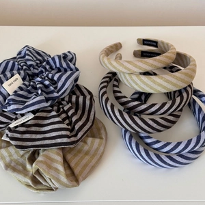 Koreanischer Minimalistischer Gestreifter Stoff Haarreif Breit Schmal Stoff Haarreif Scrunchie Set Handgefertigt Damen Haarschmuck