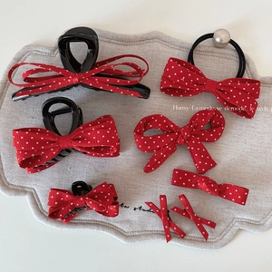Barrette à Cheveux Nœud à Pois Rouges Rétro Français Doux Ruban Pince à Cheveux Élégante Support de Queue de Cheval Accessoires Cheveux Femme