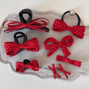 Détails de l'ensemble d'accessoires pour cheveux à nœud rouge à pois blancs rétro