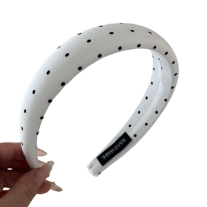 Minimalistisches breites schwarz-weißes Polka-Dot-Haarband mit handgefertigter Textur